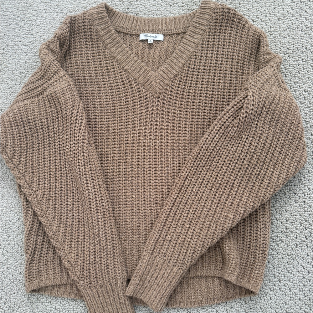 Madewell V-Neck Sweater in Warm Brown